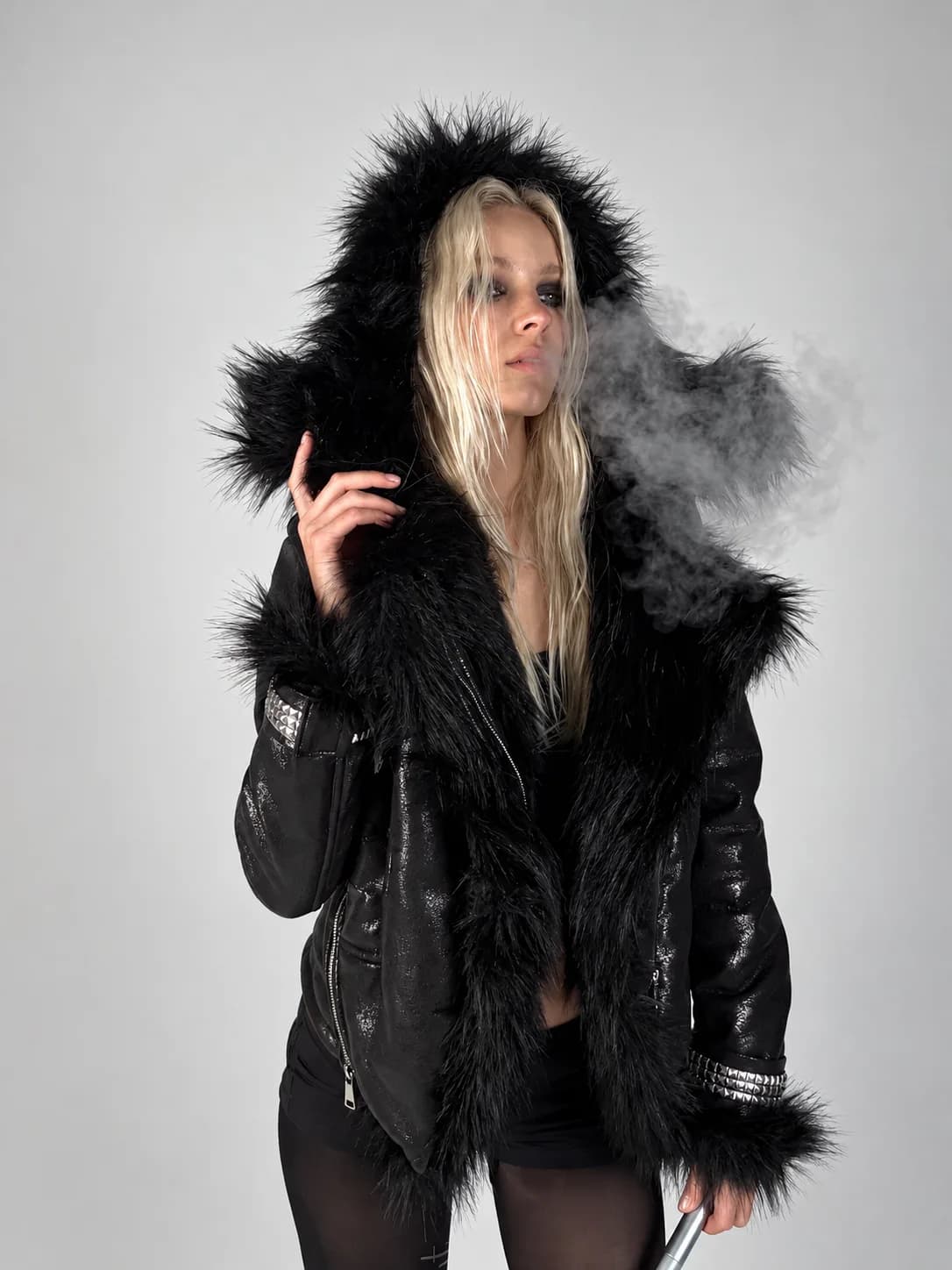 Black Phantom Fur Leather Jacket 6