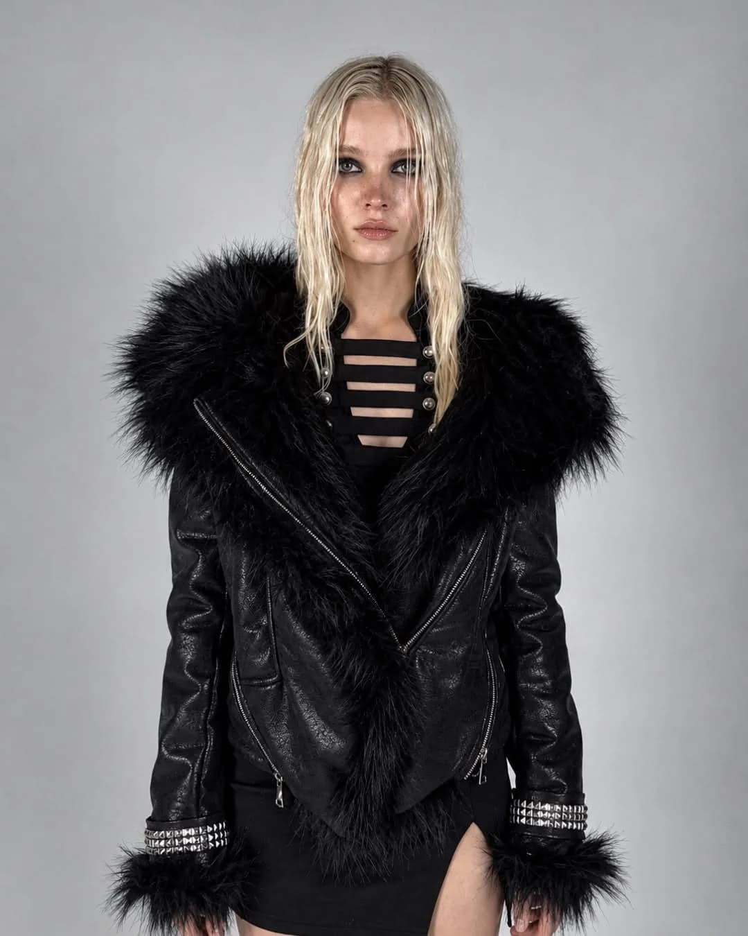 Black Phantom Fur Leather Jacket 3