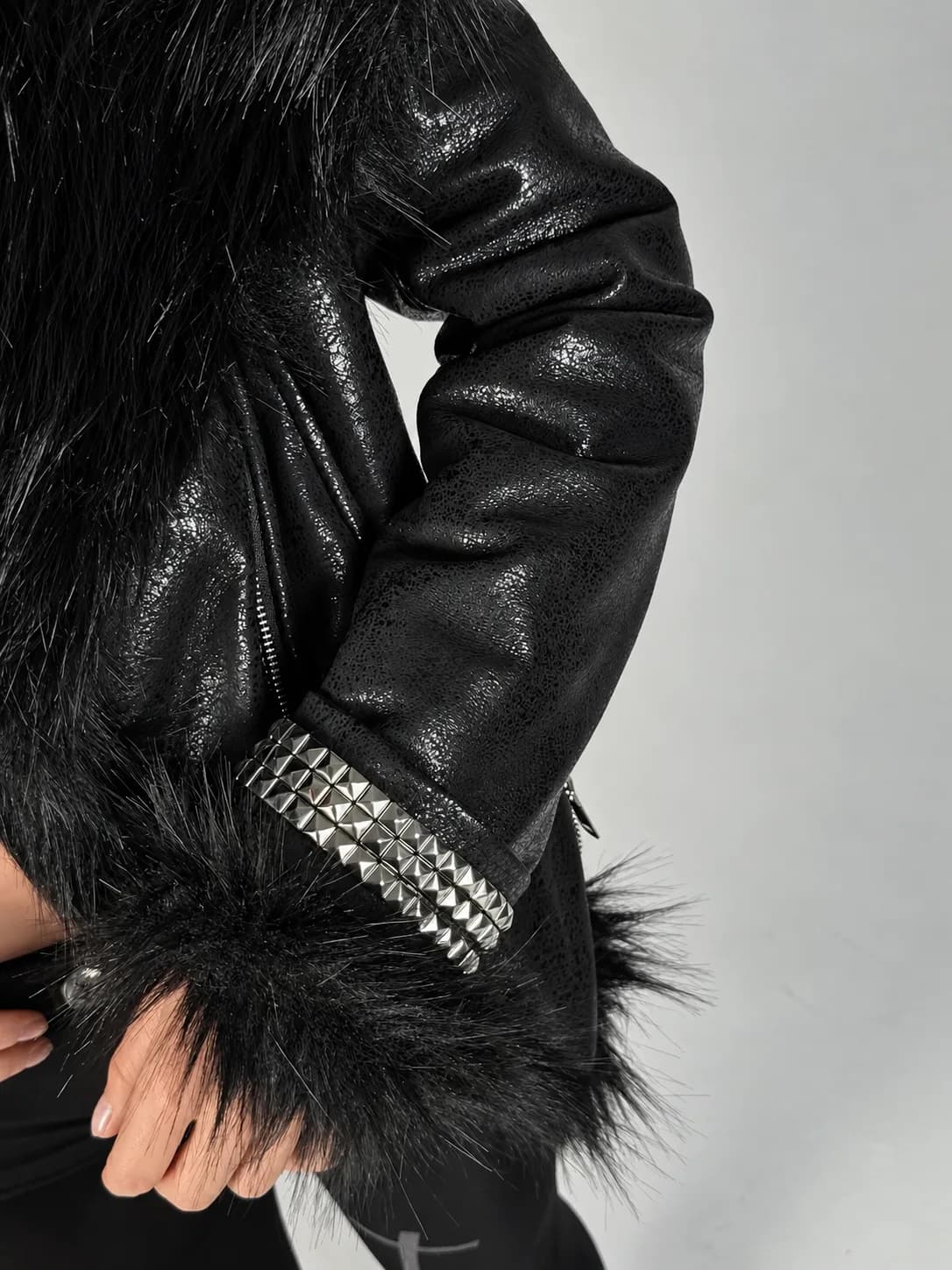 Black Phantom Fur Leather Jacket 8