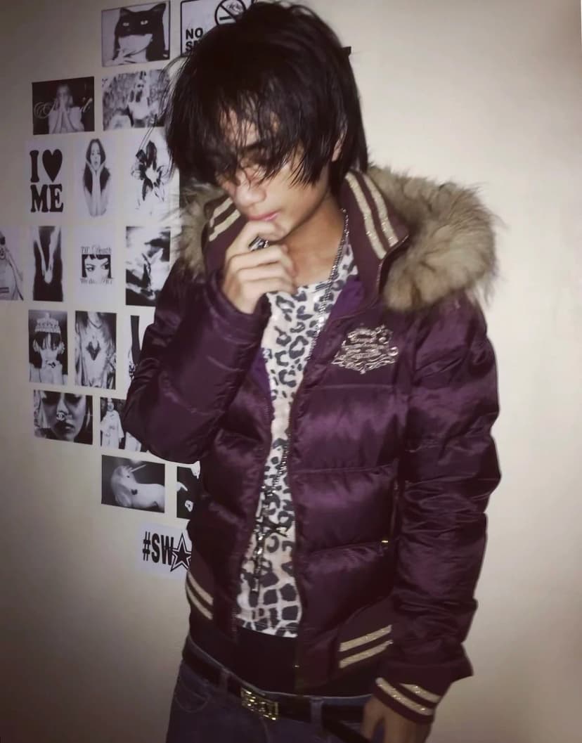 Vintage style Burgundy Fur Puffer Jacket 사진 1/5