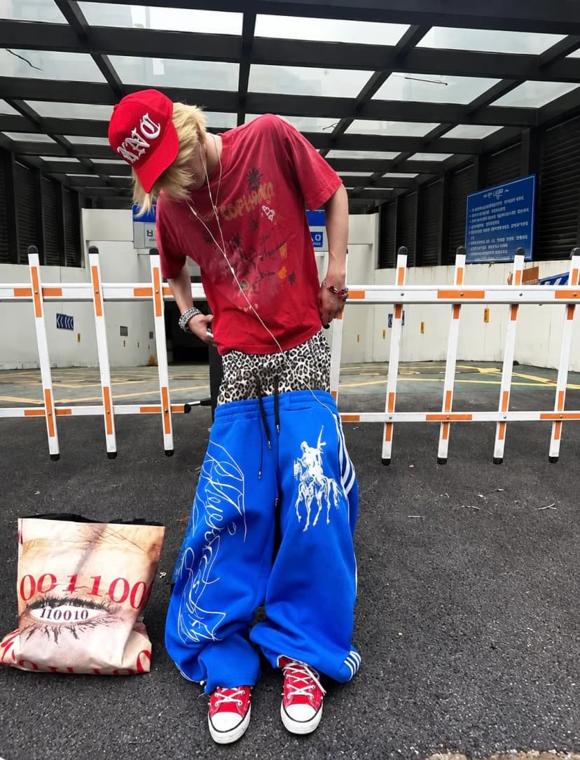 LEOPARD WAIST BAGGY training pants 사진 1/3