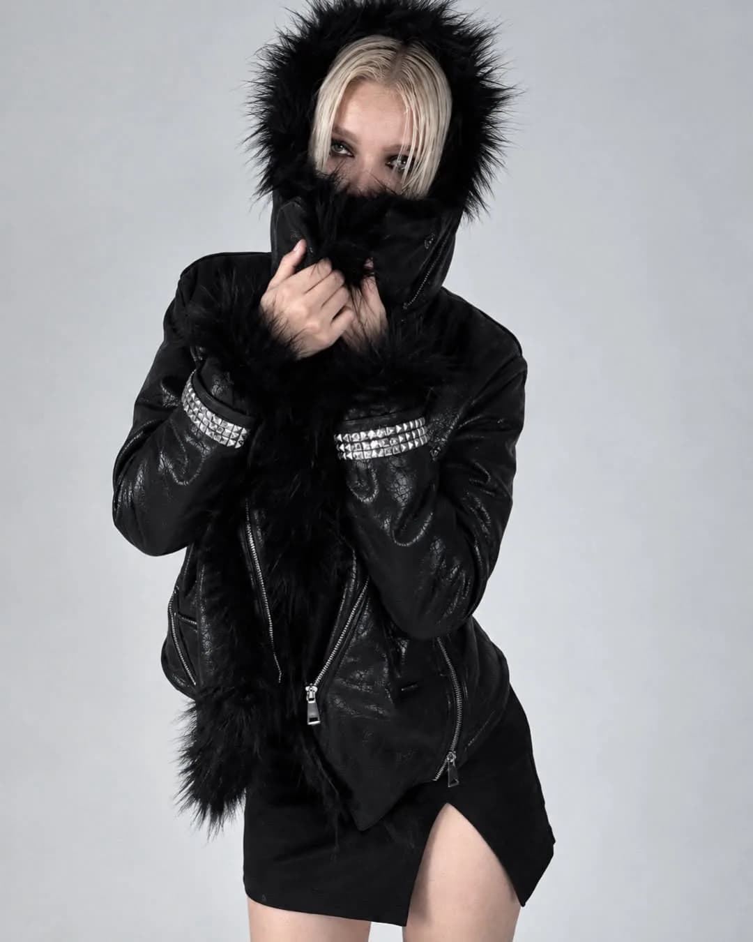 Black Phantom Fur Leather Jacket 5