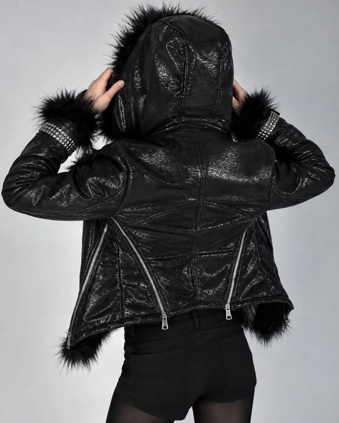 Black Phantom Fur Leather Jacket 4